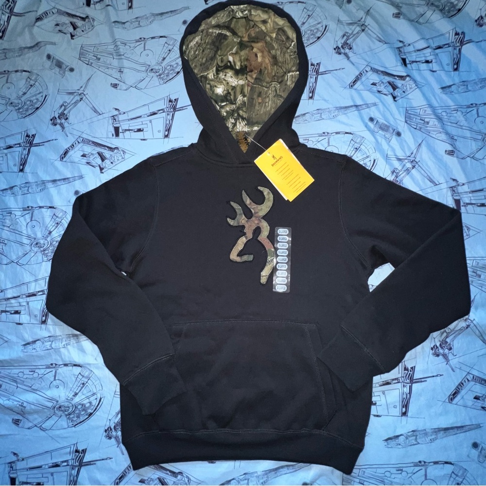 Youth Browning Black Hoodie with Camouflage Logo NWT
